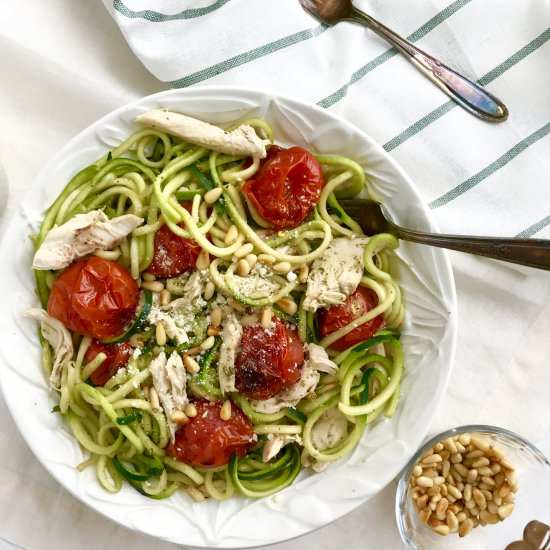 Pesto Chicken Zucchini Noodle Bowls