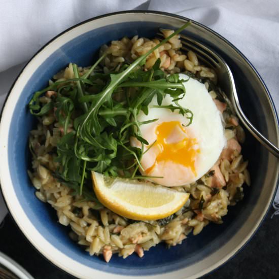 Orzo, salmon and rocket risotto