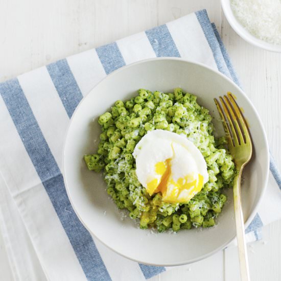 Goat Cheese Kale Pasta with Eggs