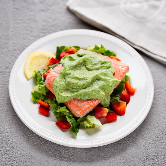 Poached Salmon with Probiotic Sauce