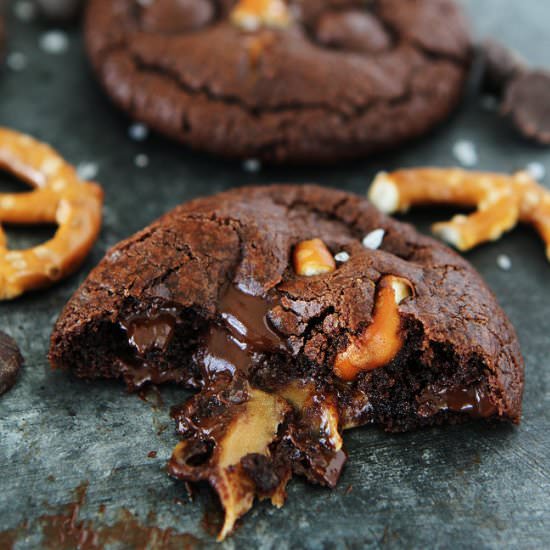 Chocolate Caramel Pretzel Cookie
