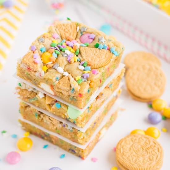 Loaded Cake Batter Cookie Bars