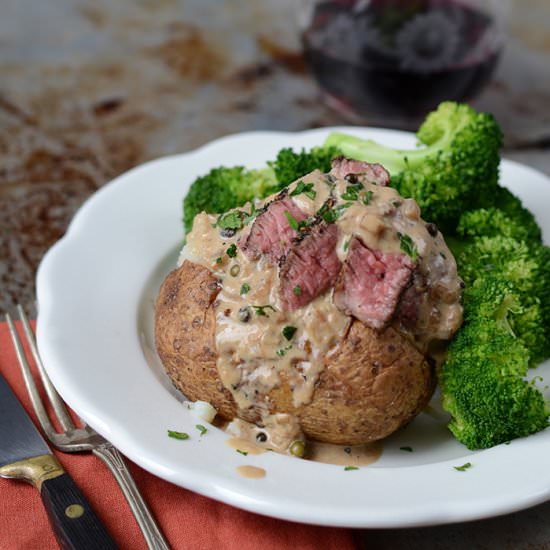 Steak au Poivre Baked Potatoes