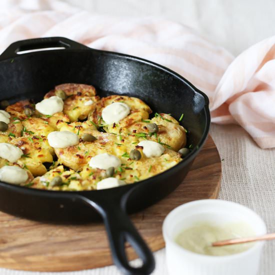 Smashed Potatoes with Caper Aioli
