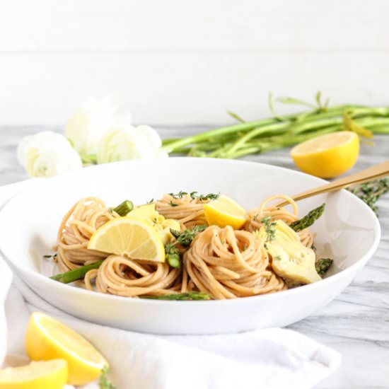 Garlic Asparagus & Artichoke Pasta