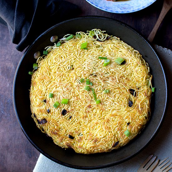 Noodle Cake with Bok Choy Stir Fry