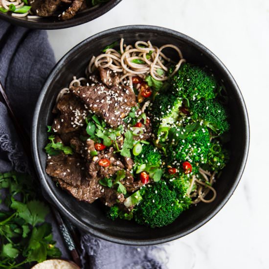 Broccoli Beef Soba Noodle Bowl