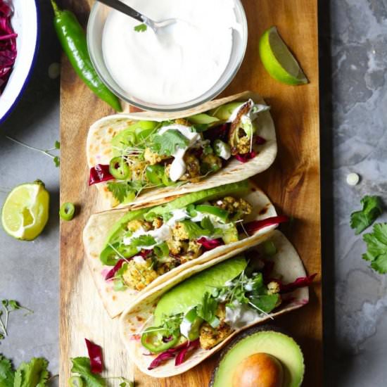 Harissa Baked Cauliflower Tacos
