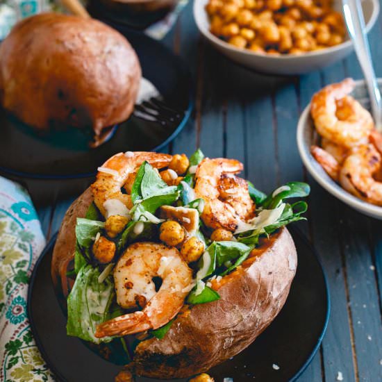 Shrimp Caesar Stuffed Sweet Potato