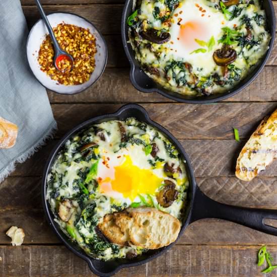 Baked Eggs with Creamed Greens