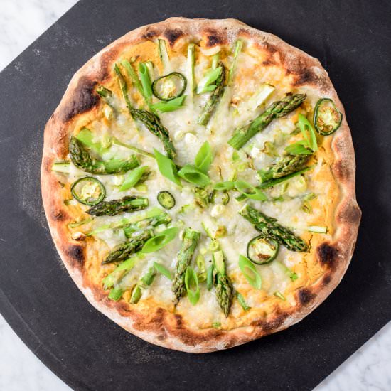Asparagus Pizza w/ Chickpea Sauce