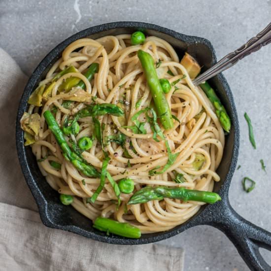 Creamy spaghetti with leeks