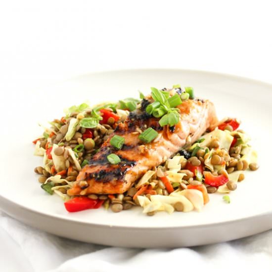 Thai Lentil Salad with Miso Salmon