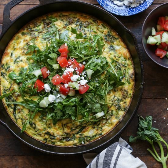 Zucchini, Arugula, Feta Frittata