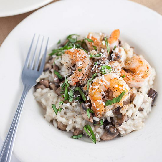 Garlicky Shrimp Mushroom Risotto