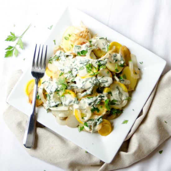 New Potatoes, Squash, & Herb Sauce
