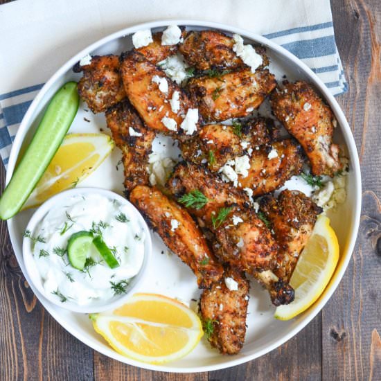 Baked Greek Wings with Tzatziki