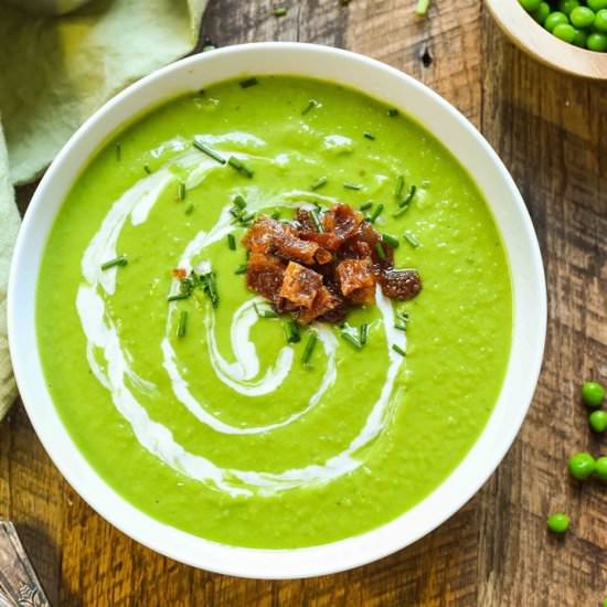 Green Pea Soup with Candied Bacon