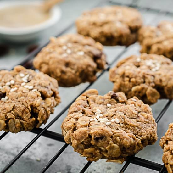 Easy Tahini Oatmeal Raisin Cookies