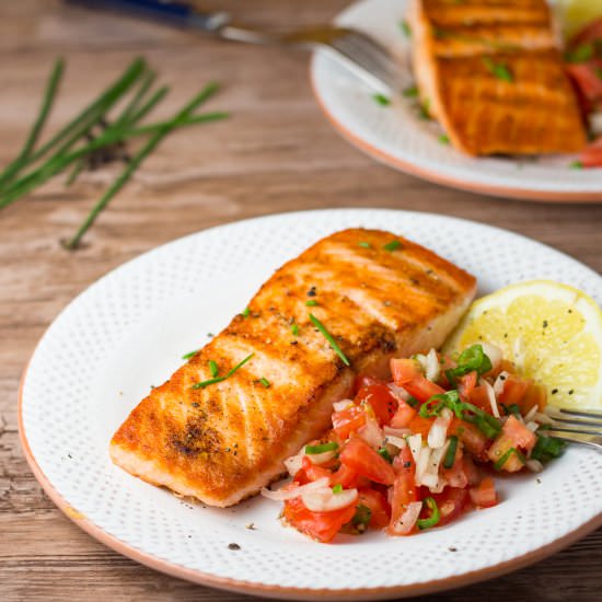 Pan Grilled Salmon w/ Tomato Salsa
