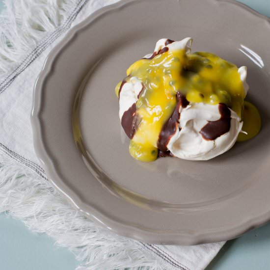 Chocolate passionfruit mini pavlova