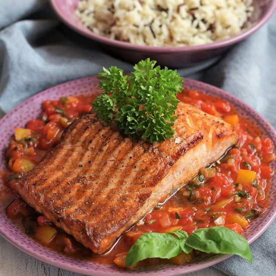 Pan Seared Salmon with Tomato-Basil