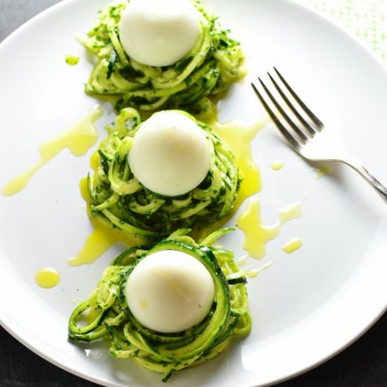 Zoodle Egg Nests with Parsley Pesto