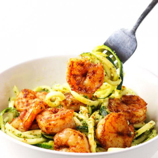 Spicy Shrimp with Pesto Noodles