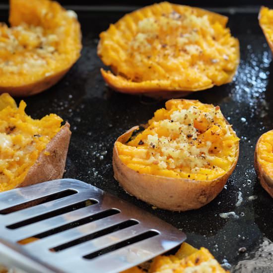 Garlic Butter Smashed Sweet Potato