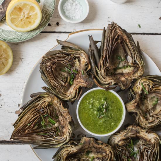 Roasted Artichokes with Wild Garlic Vinaigrette