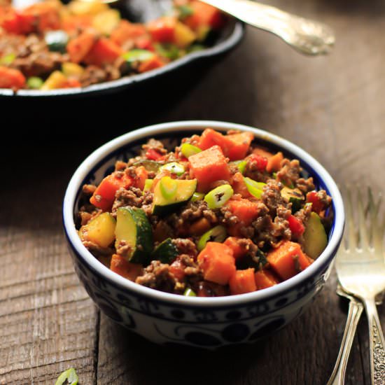 Ground Beef Zucchini Sweet Potato Skillet