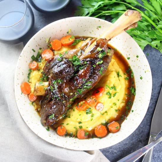 Slow Cooked Lamb Shanks w/ Polenta