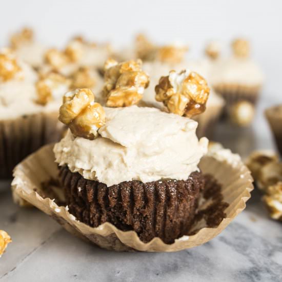 Chocolate Caramel Corn Cupcakes
