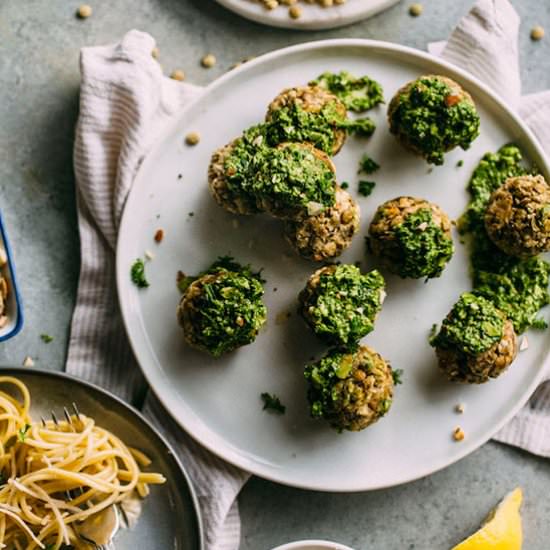 Almond Pesto Lentil Meatballs