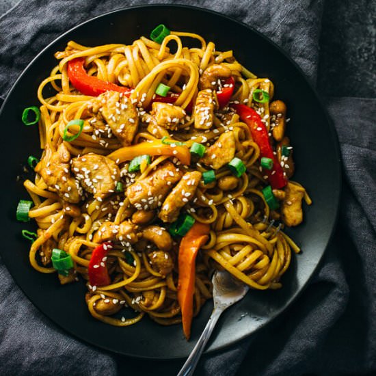 Spicy cashew chicken noodles