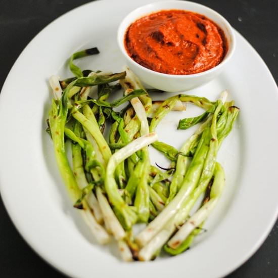 Scallions with romesco sauce