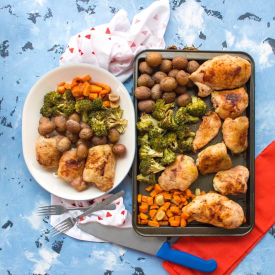 One Sheet Chicken Potatoes and Vegs