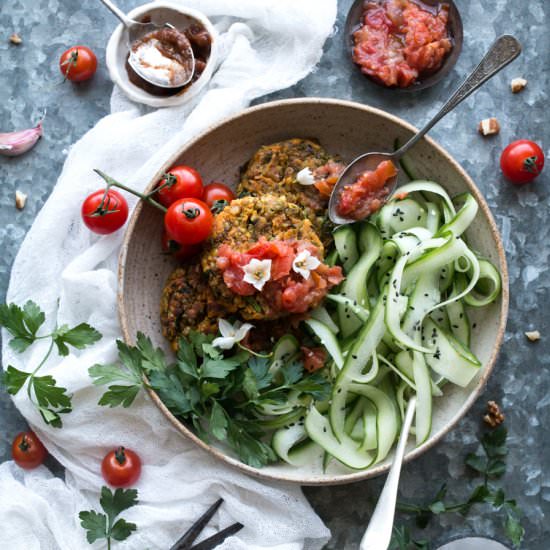 Mung Bean Rostis with date chutney