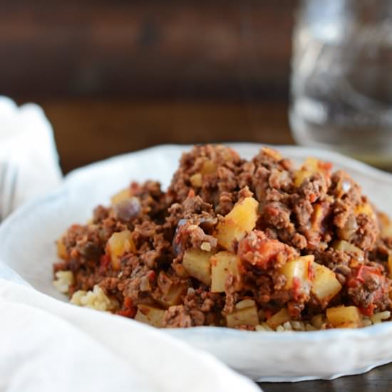 Beef Picadillo Over Brown Rice