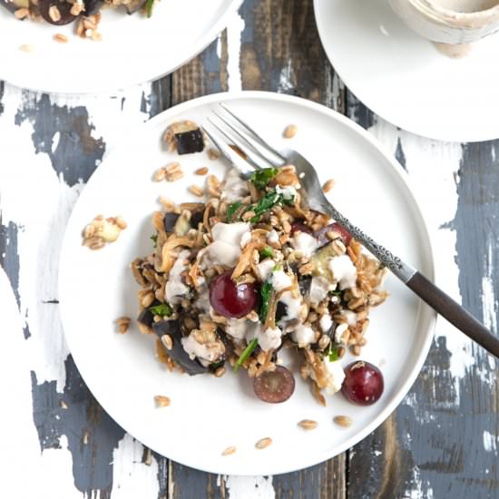 Roasted Eggplant Farro Salad
