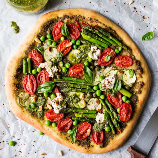 Spring cheeseless pizza