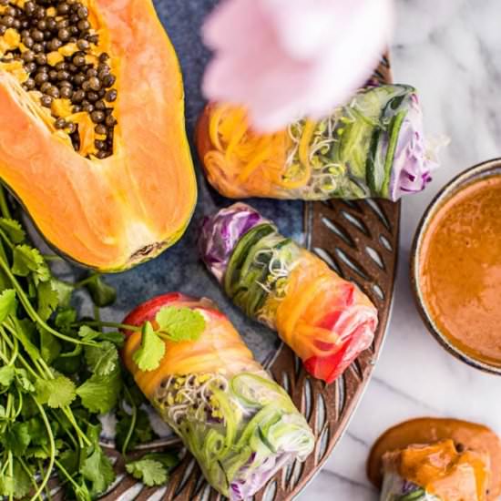 Rainbow Spring Rolls with Papaya
