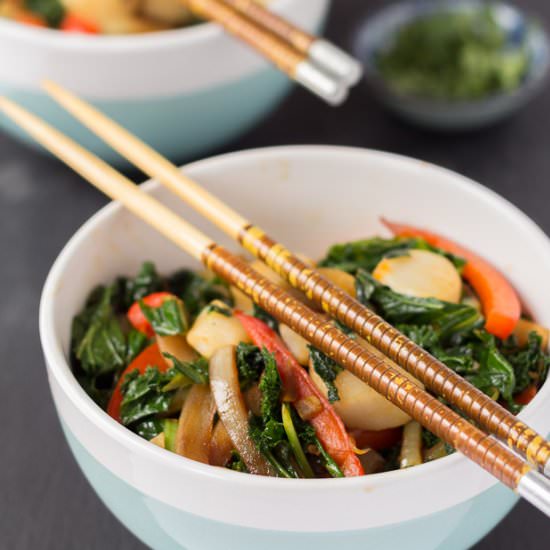Chorizo Scallop and Kale Stir Fry