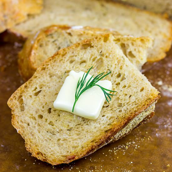 No Knead Cheddar Dill Beer Bread