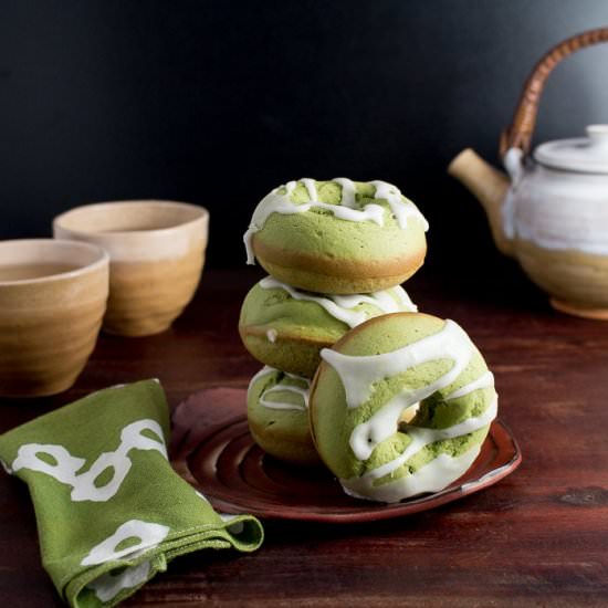 Baked Matcha Lemon Glazed Donuts