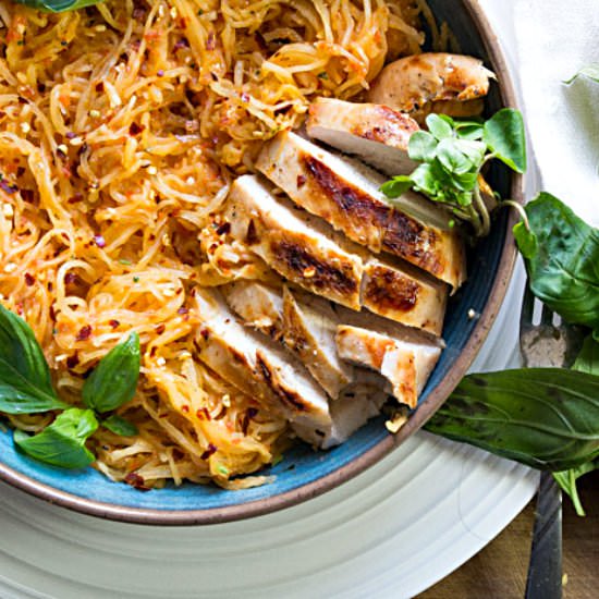 Roasted Red Spaghetti Squash w/ Chicken