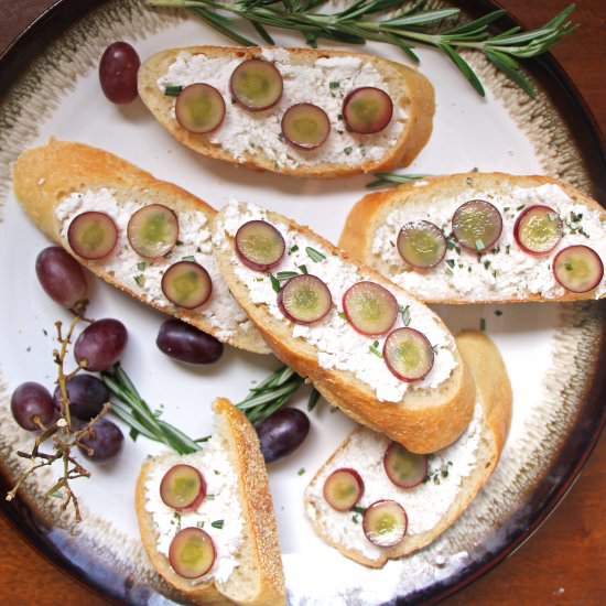 Cheese Crostini with Pickled Grapes