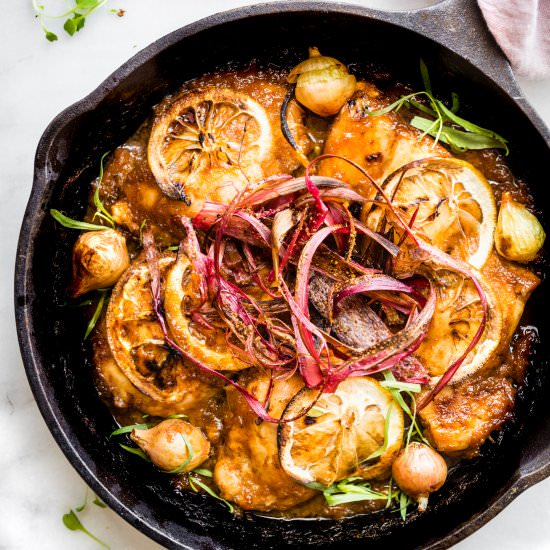 Crispy Rhubarb Lemon Chicken Bake