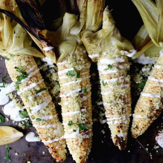 Vegan Elote with Lemon Crema