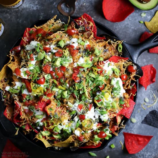 Pulled Chicken Skillet Nachos